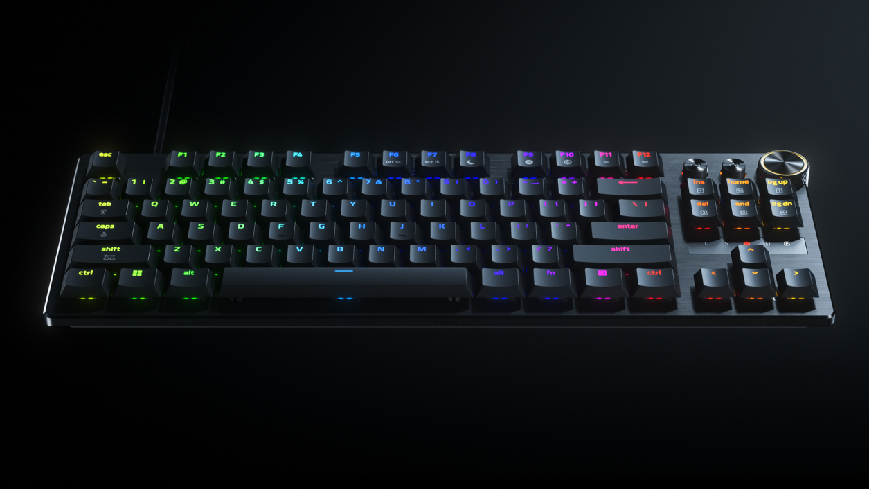 Razer Huntsman V3 Pro Low-profile Tenkeyless 8KHz keyboard viewed from above.